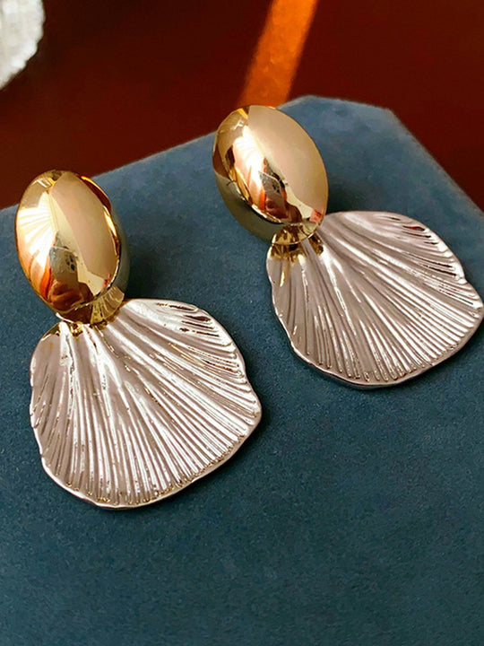 Real Gold and Silver Needle Wrinkled Shell Metal Earrings