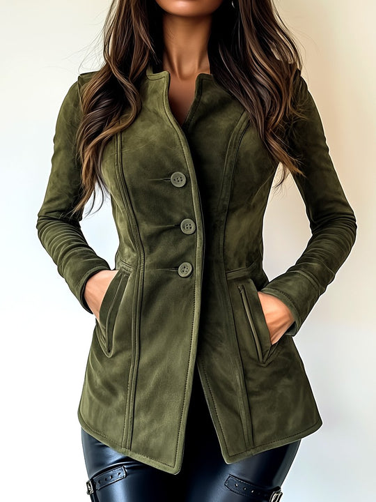 Chic Waist-cinched Single-breasted Pockets Suede Jacket