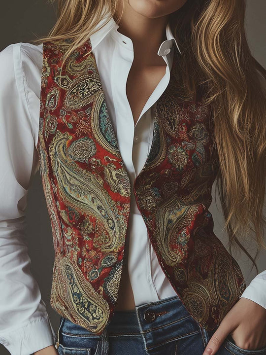 Womens Vintage Paisley Printed Vest