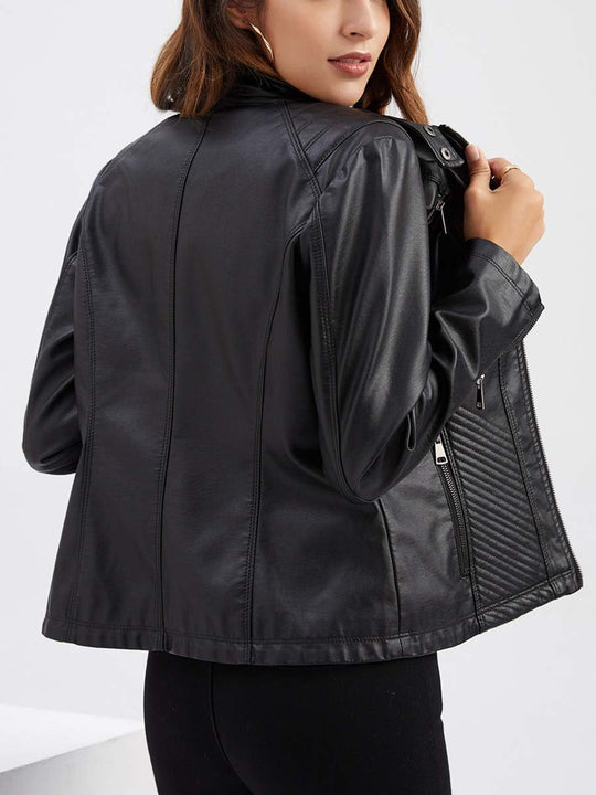 Women's Stand Collar Casual Leather Jacket