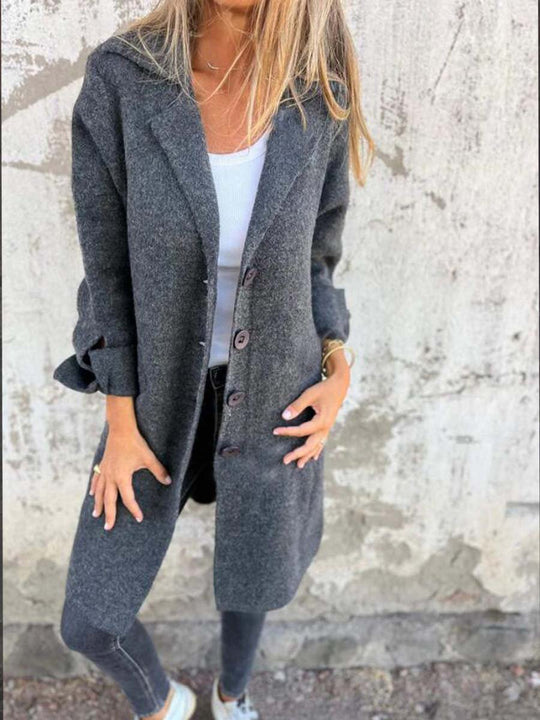 Single-Breasted Mid-Length Coat With Lapel Pockets