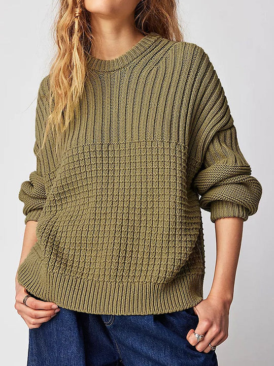 Round Neck Solid Color Loose Pullover Sweater