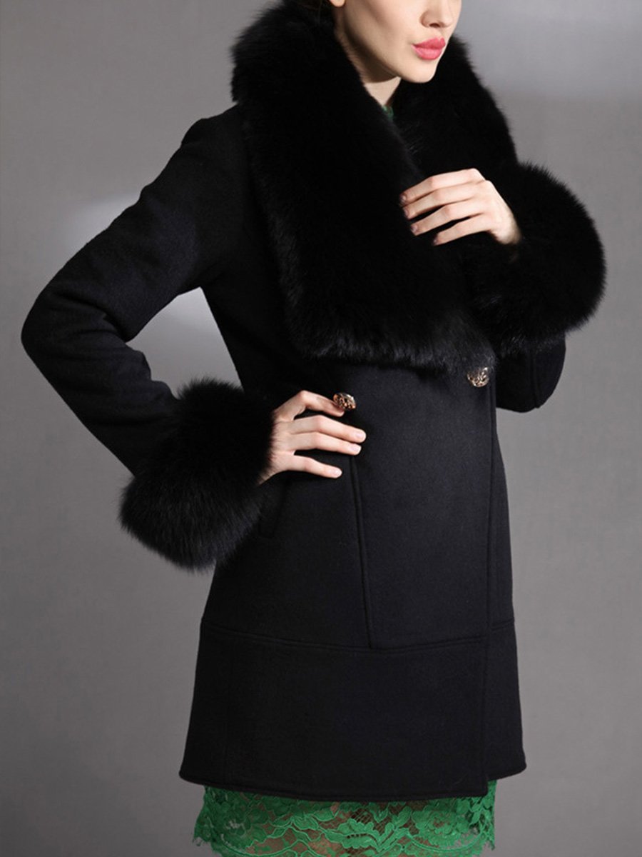 Women's Fur Collar Mid-length Wool Coat