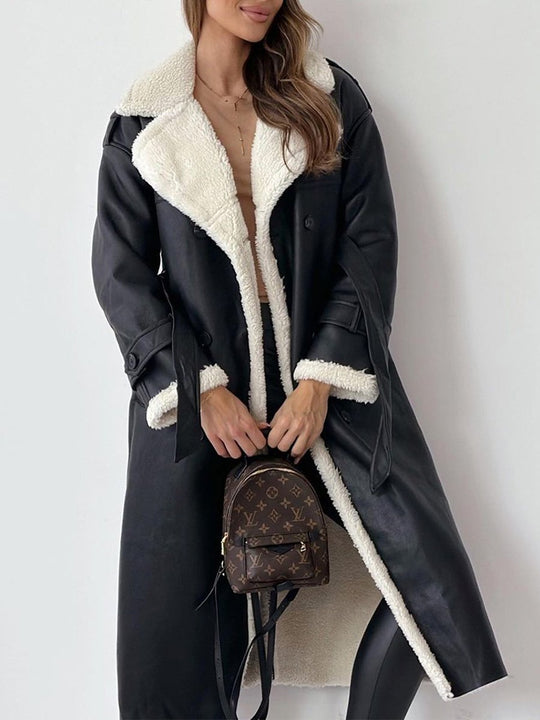 Double-layer Stand-up Collar Composite Fur Coat