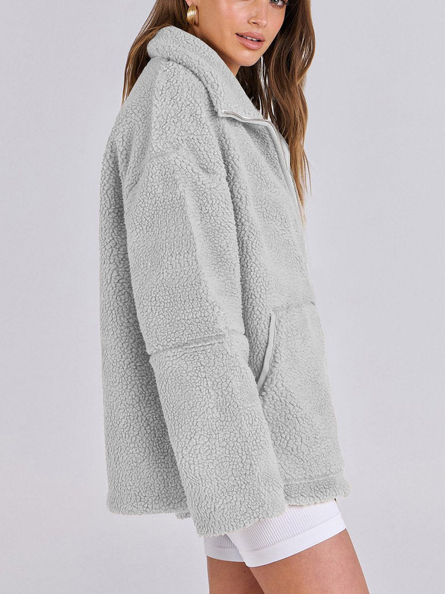 Women's Solid Color Lamb Wool High Collar Wool Coat