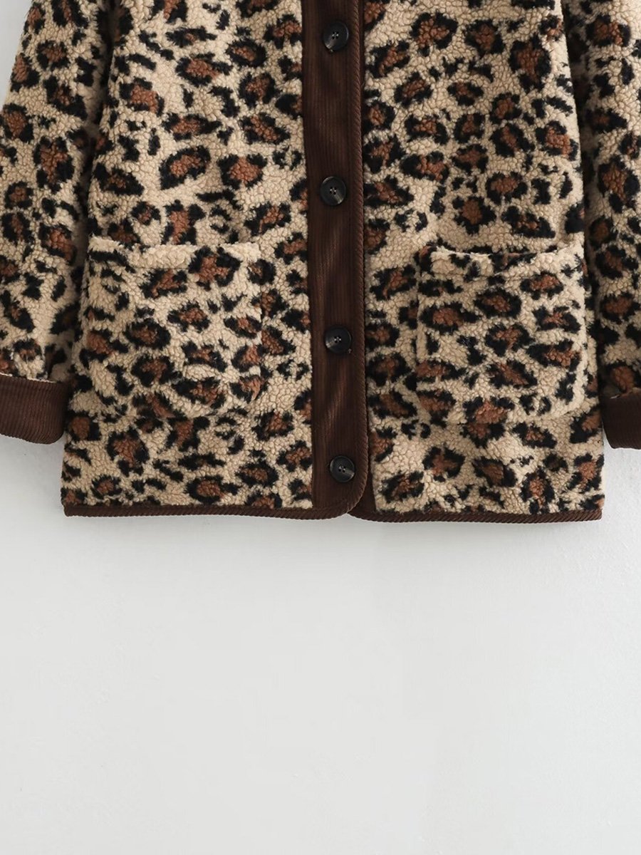 Fashion Leopard Print Casual Loose Plush Jacket