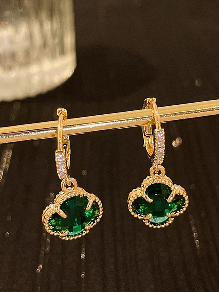 Emerald Crystal Flower Clip Earrings