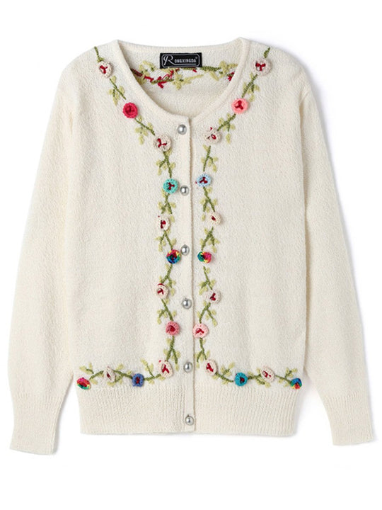 Vintage Embroidered Wool Long Sleeve Cardigan