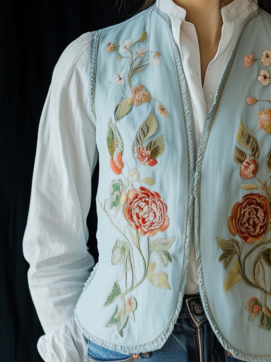 Timeless Elegance Embroidered Pastel Floral Vest