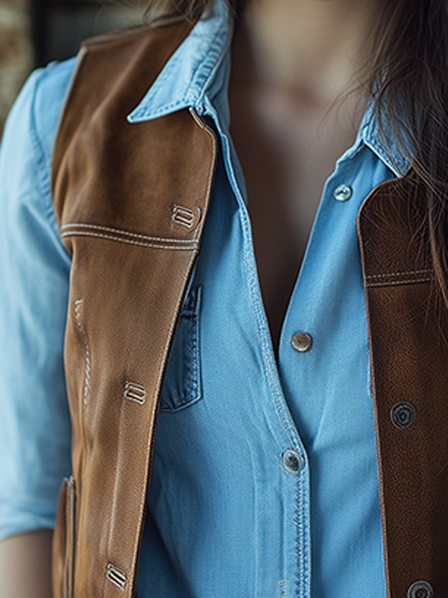 Vintage Casual Button Lambskin Vest