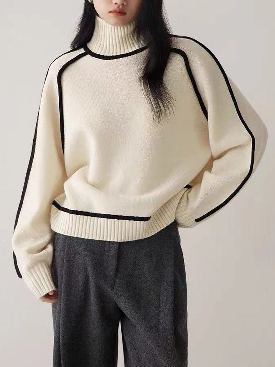 Contrast Color High Collar Raglan Sleeve Wool Sweater