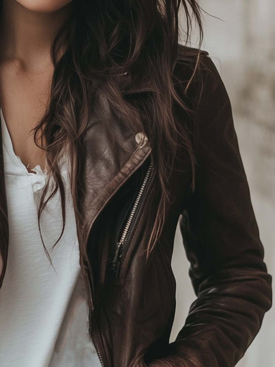 Women's Lapel Vintage Leather Jacket