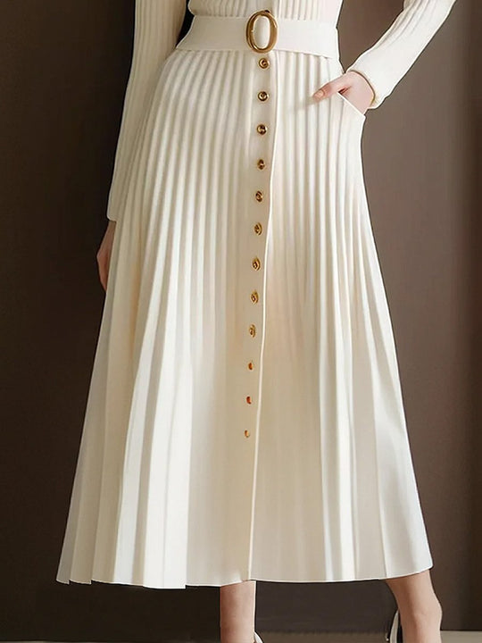 Elegant High Elasticity Sweater Maxi Dress With Belt