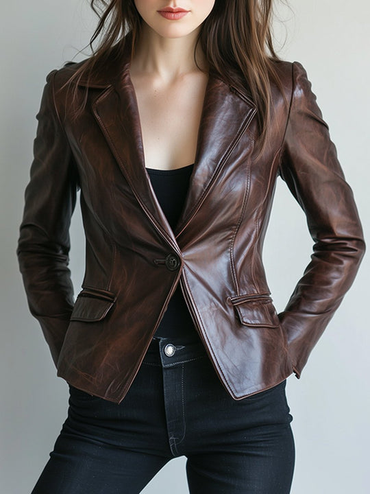 Lapel Vintage Leather Blazer