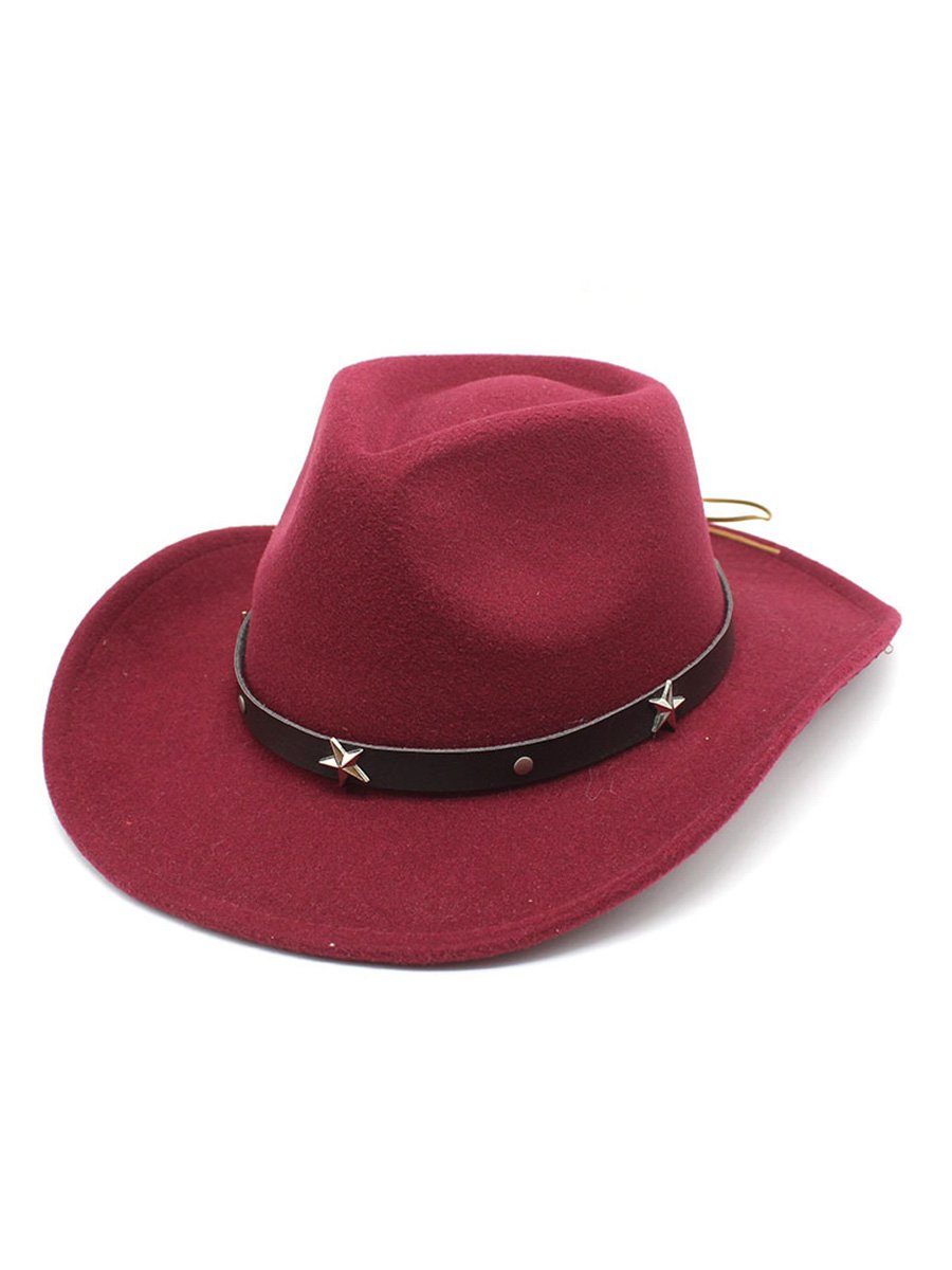 Western Cowboy Five-pointed Star Curled Brim Woolen Hat