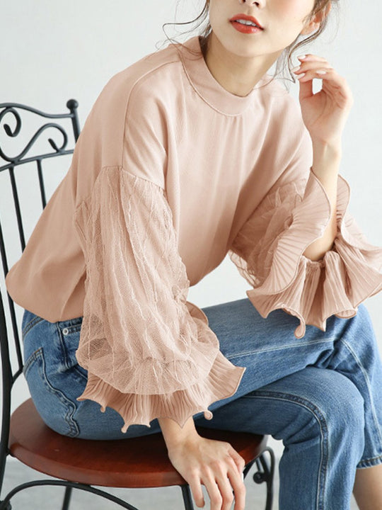 Loose Mesh Lantern Sleeve Shirt