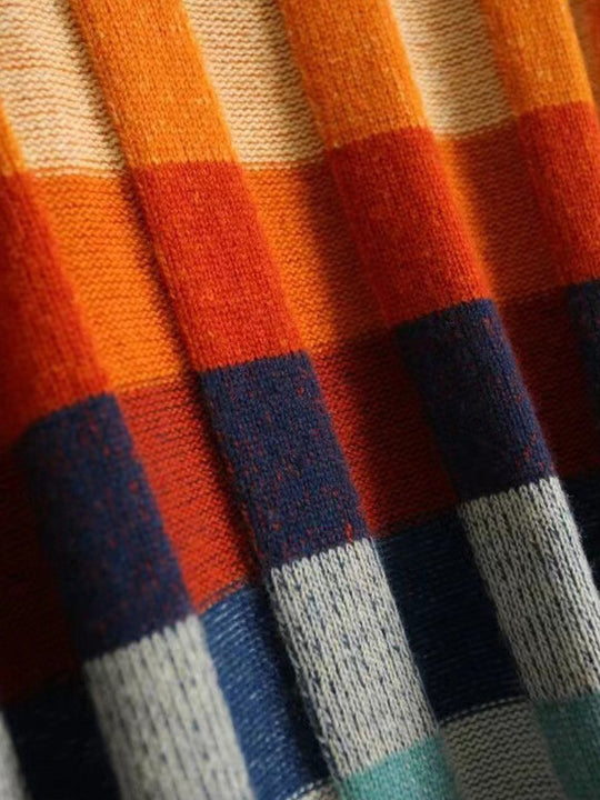 Colorful Checkerboard Wool Sweater with Turtleneck