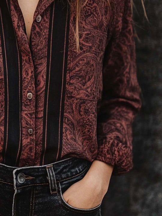 Women's Vintage Long Sleeve Paisley Stripe Shirt