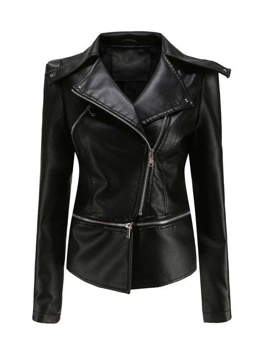 Women's Vintage Leather Jacket With Detachable Hem