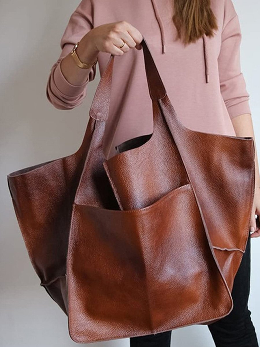 Retro Simple Soft Leather Large Capacity Handbag