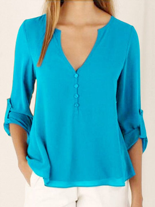 V-neck Faux Two-piece Chiffon Blouse