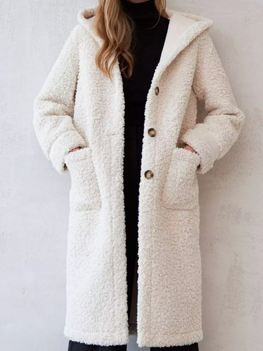 Fashion Long Sleeve Plush Hooded Long Coat