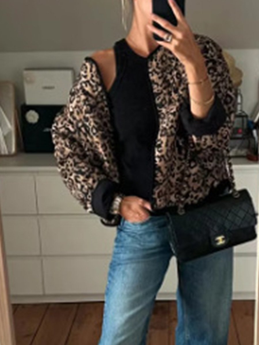 Fashionable Leopard Print Cotton Jacket