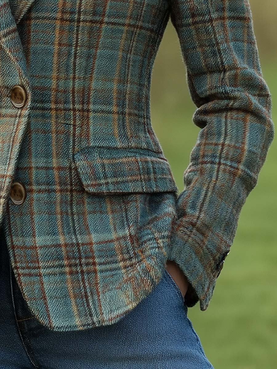 Women's Retro Plaid Blazer