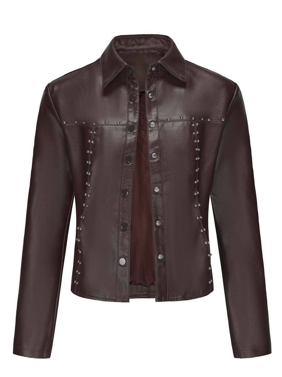 Women's Zipper Rivet Leather Jacket Biker