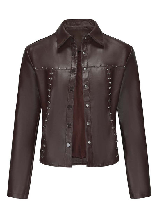 Women's Zipper Rivet Leather Jacket Biker