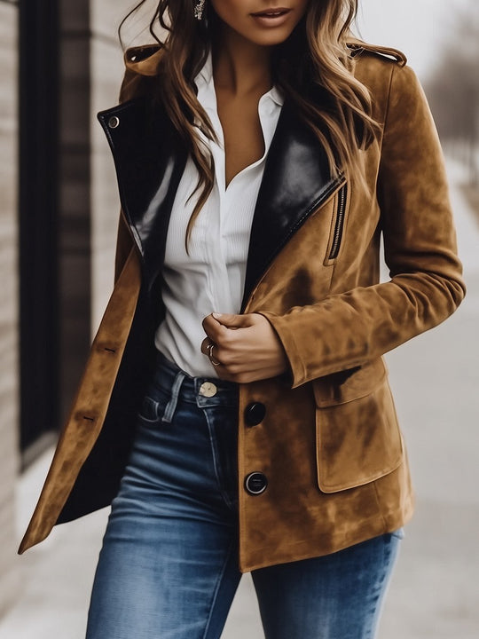 Women's Leather Patchwork Weatherproof Suede Jacket