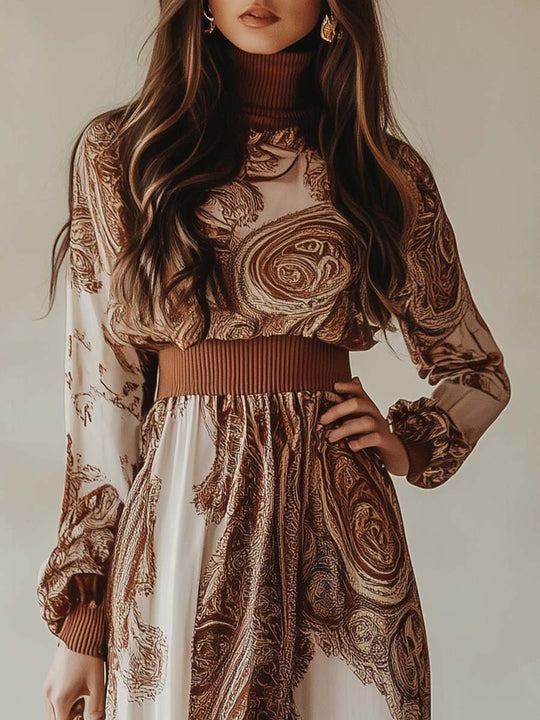 Women's Retro Paisley Long Sleeve Maxi Dress