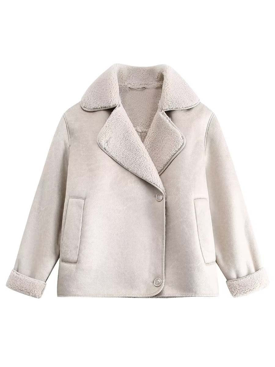 Women's Warm Loose Lambskin Lining Jacket