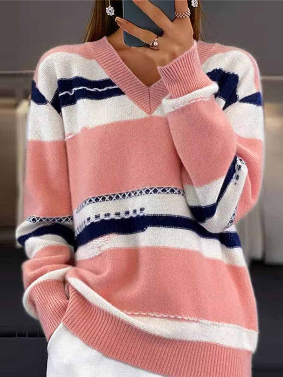 Colorblock Striped Knit Sweater