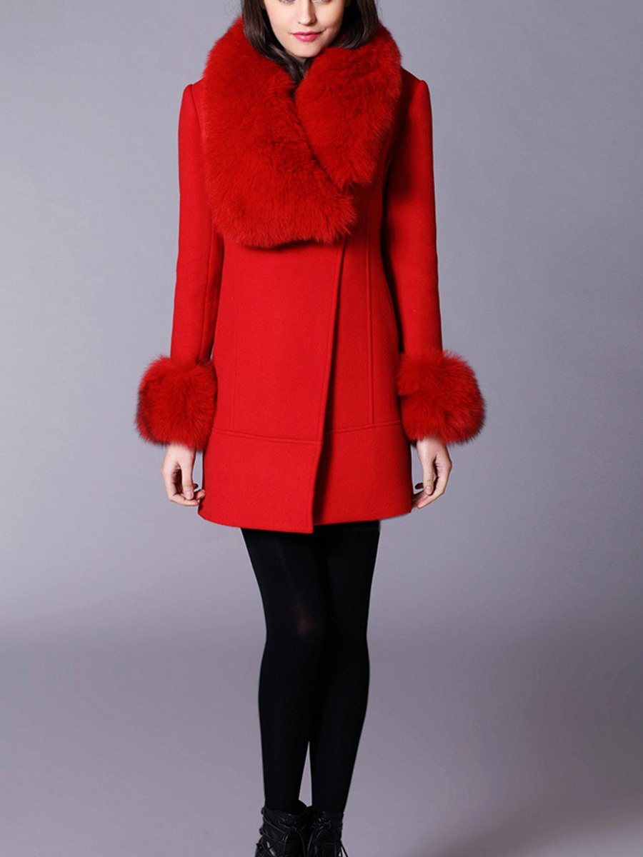 Women's Fur Collar Mid-length Wool Coat