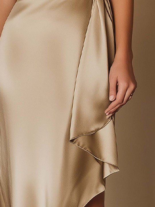 Asymmetric Wrap Satin Dress