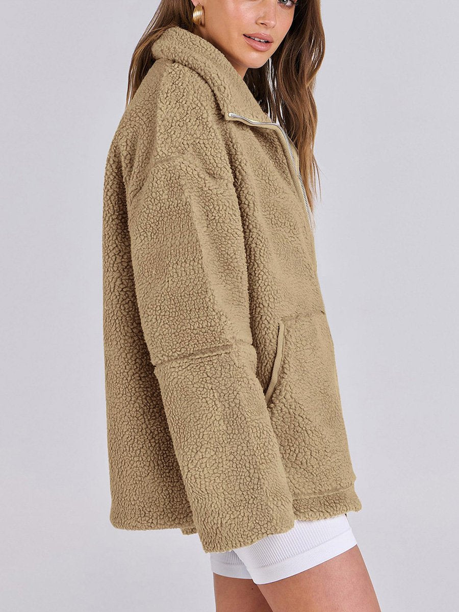 Women's Solid Color Lamb Wool High Collar Wool Coat