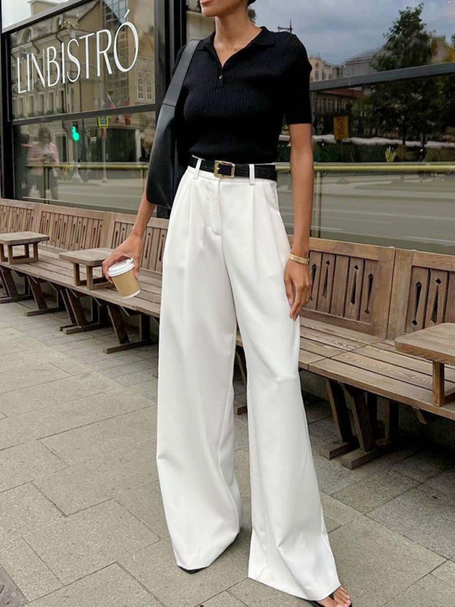 White Fashionable and Versatile Simple High Waist Trousers