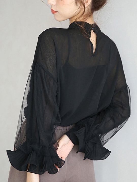 Loose Mesh Lantern Sleeve Shirt