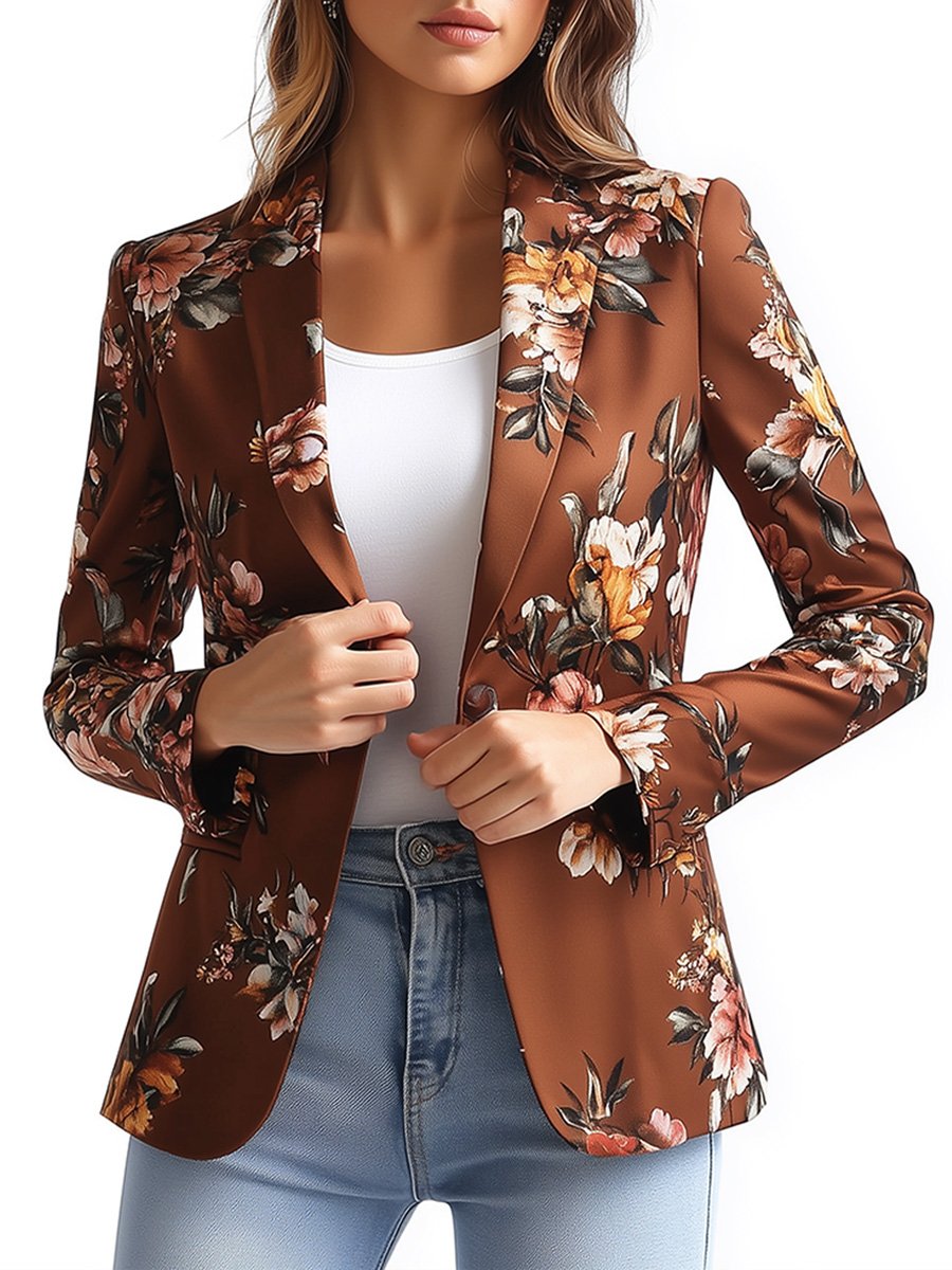 Commuter Lapel Satin Print Blazer