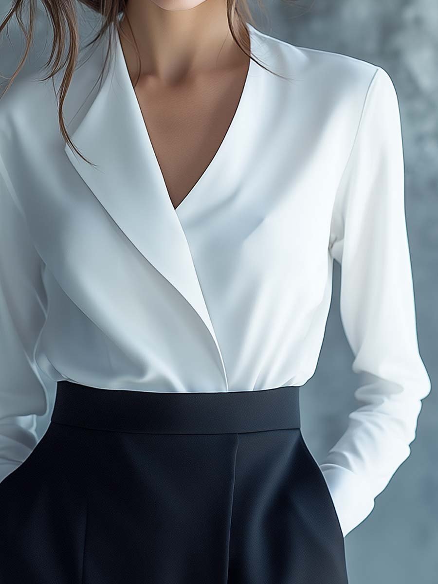 Timeless Elegance V-Neck White Blouse