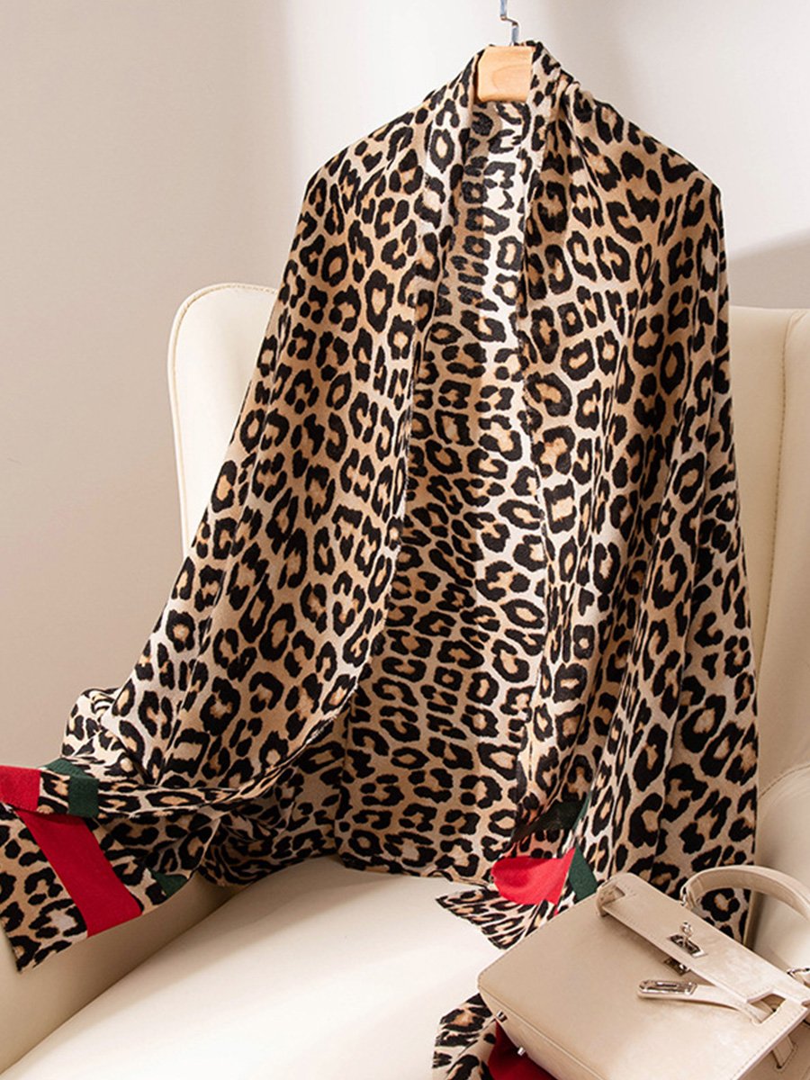 Fashionable Commuting Leopard Print Warm All-match Cashmere Shawl Scarf