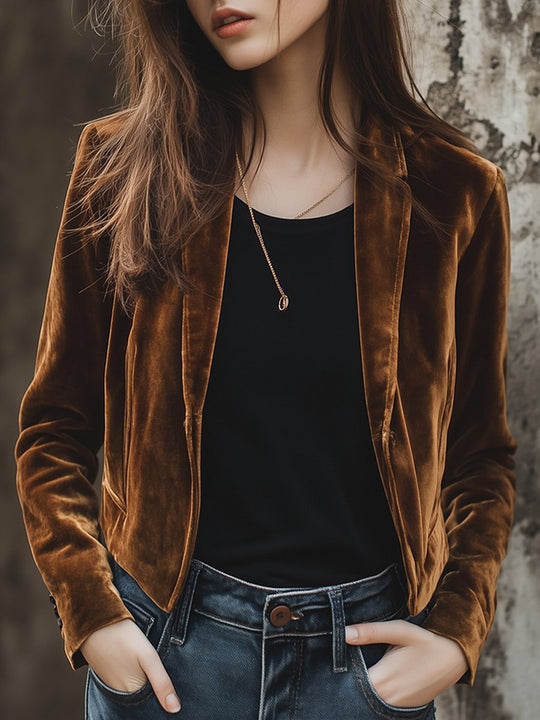 Solid Color Casual Everyday Velvet Jacket