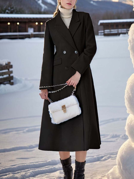 Knee-Length Padded Lapel Woolen Coat