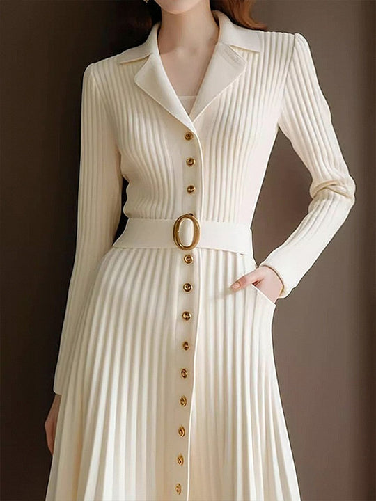 Elegant High Elasticity Sweater Maxi Dress With Belt