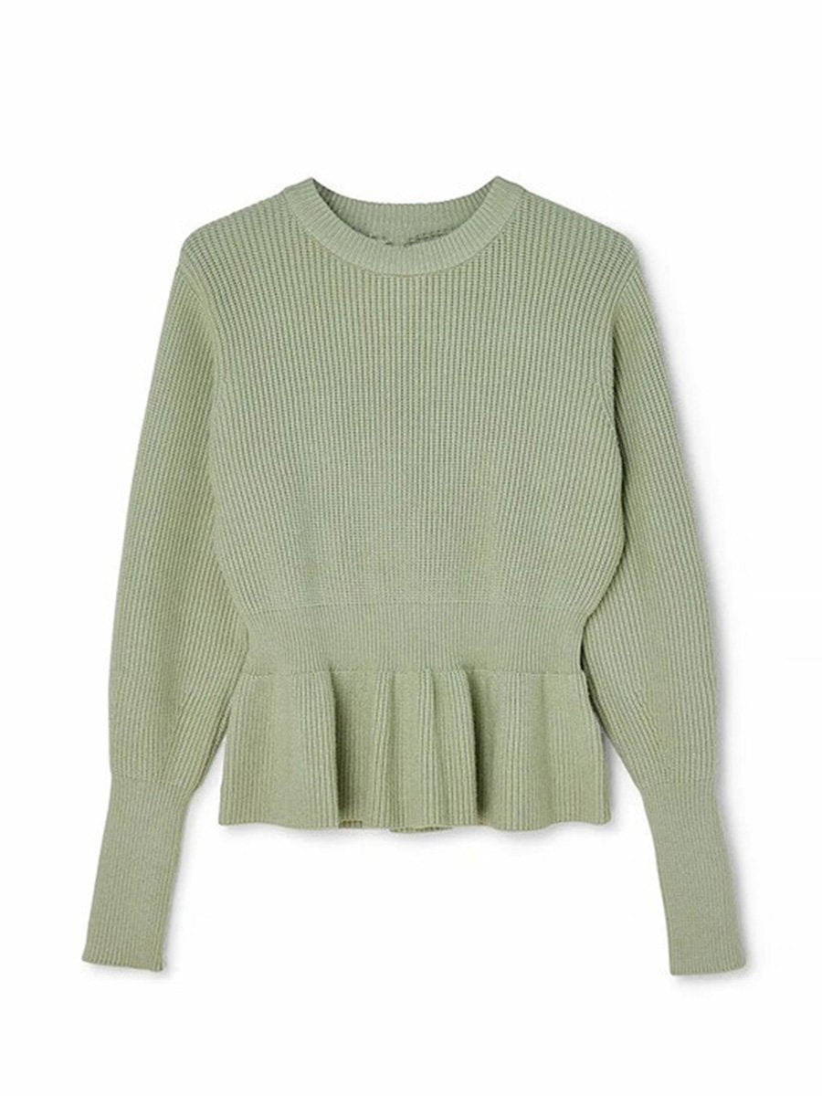 Fashion Slim Fit Ruffle Hem Crew Neck Sweater