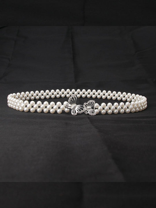 Women's Fashion Pearl Rhinestone Decorated Belt