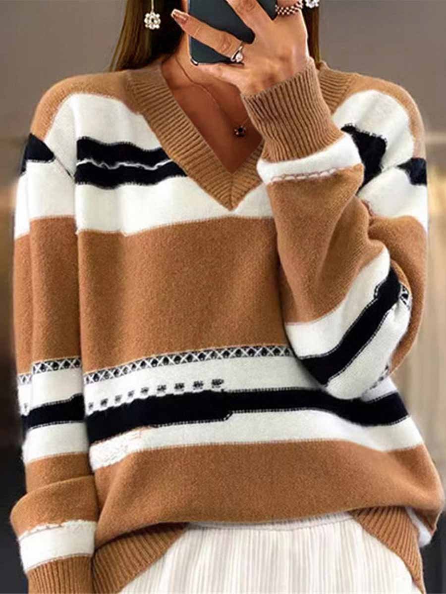 Colorblock Striped Knit Sweater