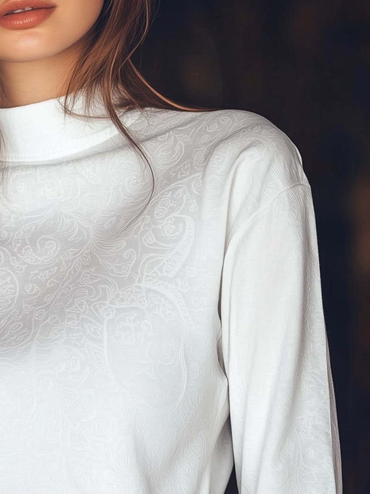 Paisley Jacquard Half Turtleneck Long Sleeve T-Shirt