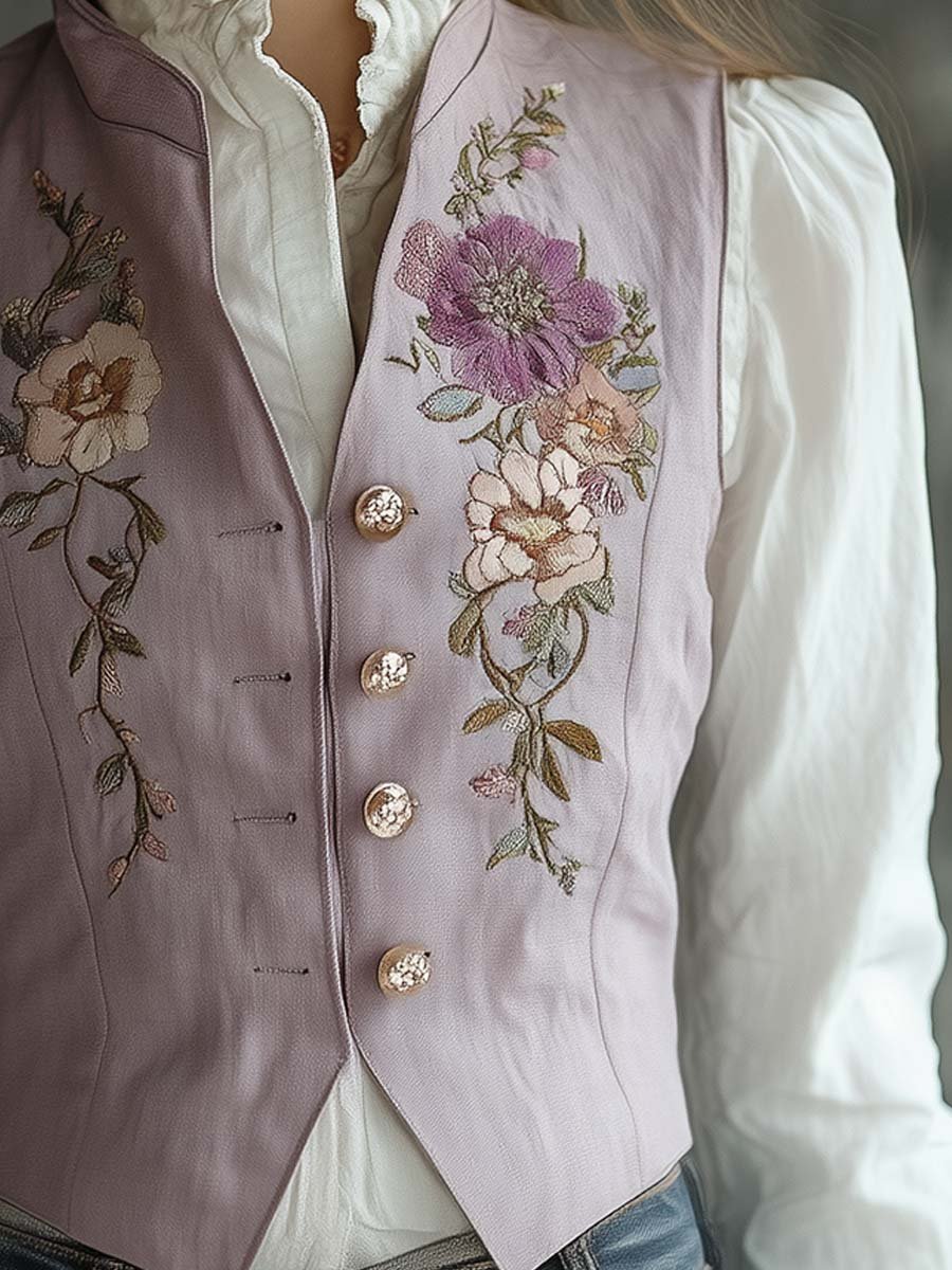 Lavender Bloom Embroidered Vest